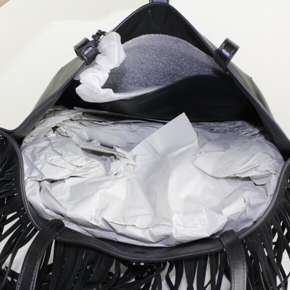 Rebecca Minkoff - Megan Black Suede and Leather Shopper Tote with fringe - Picture 8 of 8